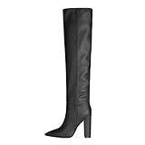 NANFAN Damen Stiefel Winter Overknee Lange Stiefel Modische Stiefel Absätze Spitzschuh Mittelhohe Stiefel Casual Dress Combat Booties,H-39