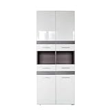 Newfurn Hochschrank Weiß Hochglanz Sardegna Rauchsilber Badezimmerschrank Modern - 73x182x31 cm (BxHxT) - Badschrank Hochschrank - [Shae.Two] Badezimmer B