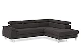 Mivano Ecksofa Micky mit Ottomane / L-Form-Sofa mit Schlaffunktion, Stauraum und Kopfteilverstellung / 249 x 72 x 207 / Velours, Graub