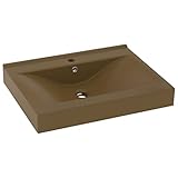 vidaXL Luxus Waschbecken mit Hahnloch Waschtisch Aufsatzwaschbecken Waschplatz Handwaschbecken Aufsatzwaschtisch Matt Creme 60x46cm Keramik