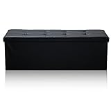 SONUG Sitzhocker Sitzbank Fußauflage Schlafzimmer Aufbewahrungsmöglichkeit Sitzbox mit Deckel Faltbox(110x38x38cm, Schwarz)