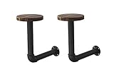 2 Stück Metallrohr & braunes Holz Wandmontage Hut & Perücke Halter Motorradzubehör Helmhalter Jackenbügel Wandmontage Multifunktionale Rack (schwarz)