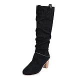 Winter Damenmode Klassische Kniehohe runde Zehe Blockabsatz Mittelhohe Stiefel Slouched High Heel Stiefel mit G