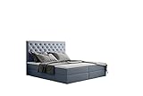 Grekpol Boxspringbett Chester mit 7-Zonen-Taschenfederkern-Matratze H3 18 cm und Topper 5 cm aus Memoryschaum, Polsterbett mit Bettkasten, gepolsterter Kop