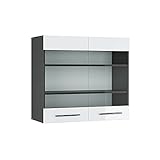 Vicco Hängeglasschrank 80 cm Küchenschrank Hängeschrank Küchenzeile Fame-Line (Weiß Hochglanz)