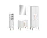 lifestyle4living Badmöbel Set 4 teilig mit Spiegelschrank (LED) in weiß | Hochwertige Badezimmermöbel für EIN stilvolles Bad-Gefü
