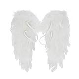 CHICTRY 45 * 35/60 * 45cm Engel Fee Flügel aus Federn Engel Kostüm Zubehör für Weihnachten Karneval Fasching Cosplay Dekoration Size B Weiß One S