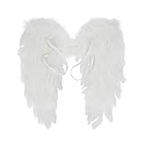 CHICTRY 45 * 35/60 * 45cm Engel Fee Flügel aus Federn Engel Kostüm Zubehör für Weihnachten Karneval Fasching Cosplay Dekoration Size B Weiß One S