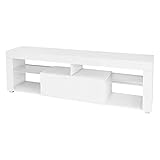 ML-Design TV-Lowboard aus Holz in Weiß, 140x51x35 cm, Modernes TV-Board mit Stauraum, Griffloses Design, Fernsehschrank Stehend mit Schublade und 2 Ablagen aus Glas, Fernsehtisch Sideboard TV-Schrank