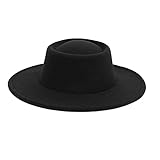 REJIUJIU Fedora Trilby Mode Einfarbig Pork Pie Flacher Zylinder Für Damen Breite Krempe Fedora Hut Herren Jazz Cap Elegante Runde Bowler 55-57Cm Schw