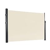 Sekey Seitenmarkise Alu 160 x 350 cm (H x L), Sichtschutz, Seitenrollo Ausziehbar für Balkon, Terrasse und Garten, Windschutz, Wasserdicht, Sonnenschutz, Blickdicht, Beig