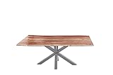 SAM Esszimmertisch 200x100cm Quincy, echte Baumkante, Akazienholz naturfarben, massiver Baumkantentisch mit Spider-Gestell Silb