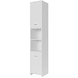 Deuba Hochschrank Bad 180 x 30 x 30cm Badschrank Badezimmerschrank Weiß 6 Fächer 2 Türen mit Magnetverschluss Schmal H