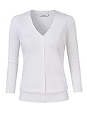 Clearlove Damen Strickjacke mit 3/4-Ärmeln, Knopfleiste, weiß, S