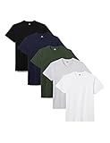 Lower East Herren T-Shirt mit V-Ausschnitt aus 100 % Baumwolle, Weiß/Schwarz/Grau/Blau/Grün (5er Pack), L