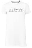 Choose Your Dice Damen T-Shirt Kleid Lang Weißer Rundhals Leichtes Lässiges Kurzarm Women's White Crew Neck Casual Short S