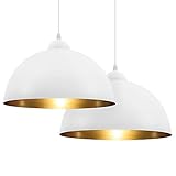 B.K.Licht I 2er Set Pendelleuchte I Industrielle Vintage Pendellampe I Ø30cm I E27 Fassung für max. 60W I Retro Hängelampe I Deckenlampe I Weiß-Gold I Ohne L