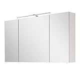 RIWAA - Badezimmer Spiegelschrank NESTOS mit Beleuchtung - Zeitlos wohlfühlen - 3-türig, 110 cm breit - Seidenglanz Weiß - Made in Germany
