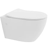 Alpenberger Spülrandloses Hänge-WC aus Keramik mit Antibakterieller Beschichtung | Rimless Toilette inkl. abhnembaren WC-Sitz mit Soft-Close | Wand-WC ohne Spülrand | Modernes Desig