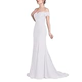 yhfshop Elegant Party Damen Brautjungfernkleider,2021 neues einschultriges ärmelloses Brautkleid mit kleinem Schwanz-White_36,Lange Abendk