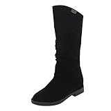 Xmiral Winter Damen Stiefel Wildleder Einfarbig Klassische Mittelrohr Boots Warme Weiche Damenstiefel (Schwarz, 40)