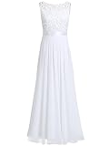 iEFiEL Damen Kleid Festliche Kleider Brautjungfer Hochzeit Cocktailkleid Chiffon Faltenrock Elegant Langes Abendkleid Partykleid Weiß 44