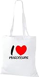 Shirtinstyle Stoffbeutel, I Love Magdeburg, Lieblingsstadt, Heimatort, Familie, Urlaub, City, Stadt, Sprüche, Beutel, Jute, Tasche, Shopper, Farbe W