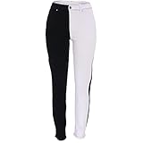 JLKC Modische Damen Denimhose mit Stretch Verlauf und hoher Taille Zweifarbige Straight Denim Jeans,Black,S