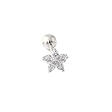 Nasenring 2 stücke chirurgisch floral edelstein kristall ohr knorpel tragus helix piercing bar top obere stecker tunnel stecker schmuck frauen mädchen Stilvoll und schön ( Metal color : White silver )