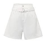 JEANIR Klassische Denim-Shorts für Damen, hohe Taille mit weiten, lockeren einfarbigen Shorts, Weiß, M