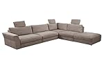 CAVADORE XXL-Ecksofa Cannes / Riesige, moderne Lounge-Couchgarnitur mit Sitztiefenverstellung und Kopfstützen / 359 x 80 x 294 / Flachgewebe, B