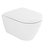 Alpenberger Spülrandloses Tiefspül-WC | Toilette mit Lotuseffekt Beschichtung | Keramik WC-Set | Abnehmbarer WC-Sitz mit Soft-Close Absenkautomatik | Hänge-WC | Wand WC Passend zu Geb