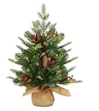 GIANTEX Deko Weihnachtsbaum, geschmückter Mini Tannenbaum, Christbaum mit LED Beleuchtung batteriebetrieben, Christmas Tree mit Basis, Kunsttanne grün für Weihnachts- und Adventszeit (60 cm 35 LEDs)