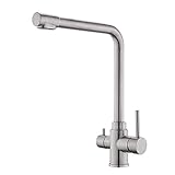Tohlar 3 Wege Wasserhahn Küche, 360° Drehbar Küchenarmatur aus Edelstahl, 3 in 1 Mischbatterie für Wasserfilter, Trinkwasserhahn mit 2 Hebel, Hochdruck， Wasserhahn Küche Gebürstet Nick