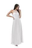 Atlxdres Halfter Abendkleid Damen Lang Illusional Schatz Hals Elegant Eine Linie Chiffon Cocktailkleider mit Elfenbein Spitze Mieder Elfenb