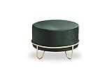 LIFA LIVING Runder Samt Pouf für den Innenbereich, Grüner Samt Hocker mit Goldener Metallbasis, Sitzhocker Couchtisch Beistelltisch, max. 100 kg, 35 x Ø 55