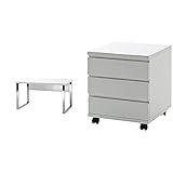 Robas Lund Schreibtisch weiß Hochglanz, Computertisch, Home Office Schreibtisch, BxHxT 140 x 70 x 76 cm & Schreibtisch-Container Bürocontainer Weiß Hochglanz, BxHxT 42 x 57 x 42