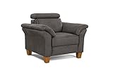 Cavadore Sessel Ammerland / Polstersessel im Landhausstil mit Federkern + verstellbarer Kopfstütze / 101 x 84 x 93 / Wildlederoptik, G