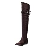 Lange Stiefel für Damen Pu-Leder runde Zehe Winterstiefel tragen widerstandsfähige Mode mit niedrigem Absatz Oberschenkel hohe Overknee-S