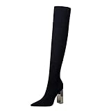 ZFLSGWZ Over-The-Knie-Stiefel mit Metallabsatz und High Heel spitz (Color : Black, Größe : 40)