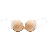 Lazzboy Klebe-BHS Frauen Deep U Changeable Flank Invisible BH Unterwäsche Mit Silikon Brust Patch Trägerloser Silikon Push Up Unsichtbare Backless BH Sticky Bras (Khaki,C)