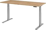 bümö® Sitz & Steh Schreibtisch elektrisch höhenverstellbar mit Memoryfunktion (Tischplatte: Asteiche | Gestell: Silber, 180 x 80 cm)