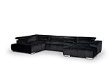 Mivano Wohnlandschaft Orion / Riesige Sofalandschaft in U-Form inkl. XL-Recamiere und Kopfteilfunktion / 409 x 73 x 225 / Velours, Schw