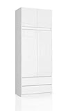 Schrank MIT OBEREN S 90cm 2 TÜREN 2 SCHUBLADEN Weiss/Weiss Glossy