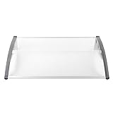 VA-Cerulean Vordach für Haustür 120x100 cm,Grau Türdach,Pultvordach Überdachung,Pultbogenvordach mit Transparent Polycarbonat,Aluminium Rahmen und PP Halterung,draußen Regenschutz Haustü
