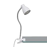 LED Klemmleuchte Schreibtisch, Klemmlampe Bett, inkl. An/Aus Schalter an dem Kabel, 2.5 Watt, 250 Lumen, warm weißes Licht, Flexarm, weiß, 28.5 x 15.5