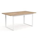 B&D home Esstisch Holz Landhausstil, Tischplatte 160x90 cm Sandeiche Optik, Kufengestell weiß, Tisch Esszimmermöbel, Küchentisch, Holztisch, Esszimmertisch, für Esszimmer, Kü