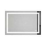 GEYFLD Beleuchteter LED-Badezimmerspiegel 3 Lichtmodi Schminkspiegel Touch Control Entnebelungs-Rechteck-Rahmenloser Wandspiegel für Flur-Wohnzimmer-Schlafzimmer(Größe: 40 × 60 cm)