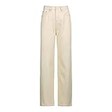 Wide Jeans lose Taschen Reißverschluss Overalls Jeans Mode Pants Frauen Retro Hose (Color : Skin, Größe : S)