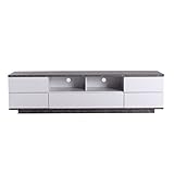 AMZOLNE Modern TV Schrank Holzmaserung mit 5 Türen und 2 offenen Regalen 180cm Unterschrank TV Tisch Sideboard Wohnzimmer Schlafzimmer Hotel Möbel g